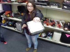 Brunette lesbian sucks and gets fucked in the pawnshop for their freedom